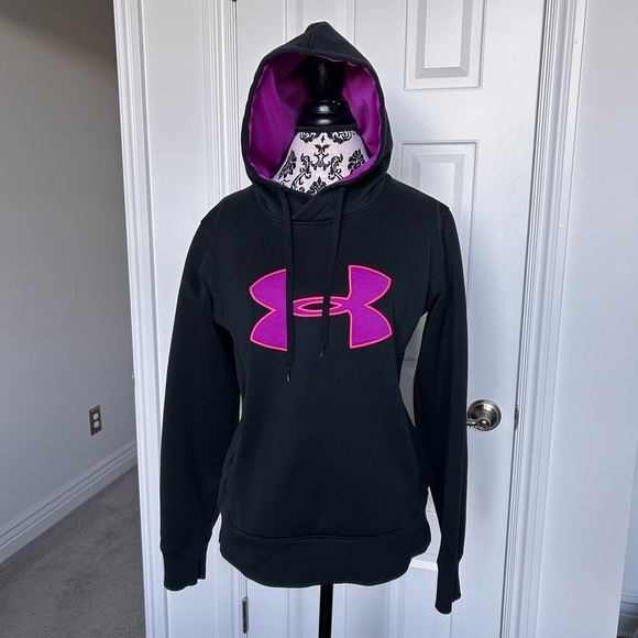 Under Armour Tops - Under Armour Sz Large Black Hoodie with Pink Big Logo